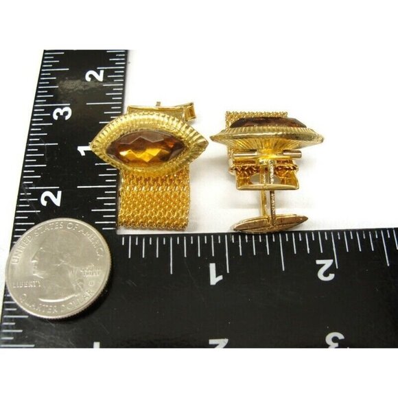 Mesh Cufflinks Tie Tack Set Paris Gold Tone Wedding Accessories Vintage - Picture 9 of 16